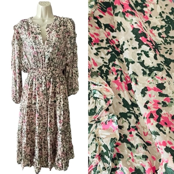 Elie Tahari Dresses & Skirts - ELIE TAHARI Abstract Floral Tiered Maxi Dress Medium Pink Green Long Sleeve Glam